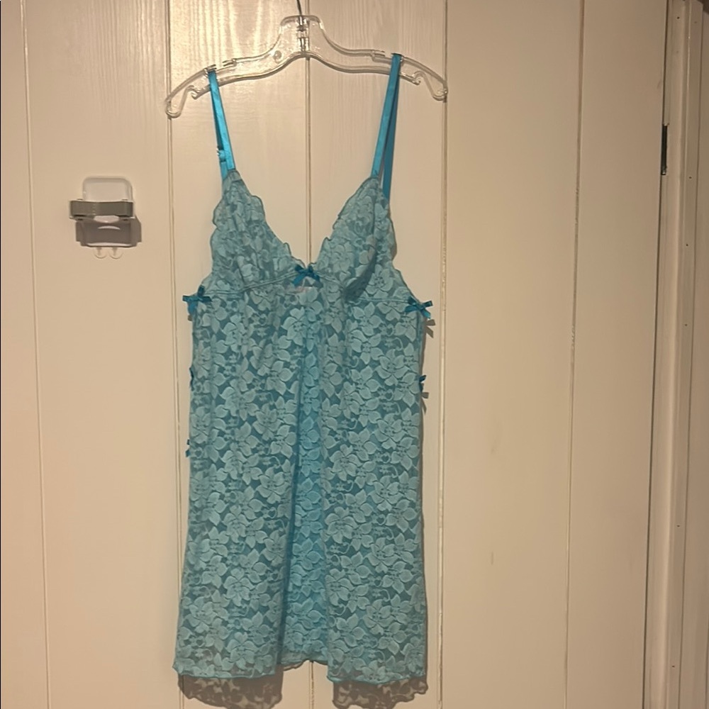 Victoria's Secret Blue Lace Chemise with Spaghetti Straps
